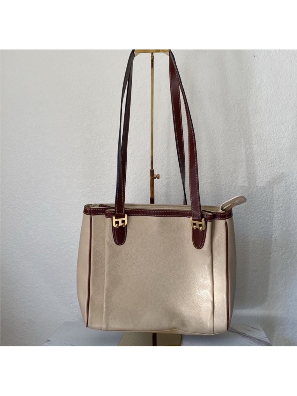 Bally Cream and Brown Leather Tote! Super clean and beautiful!